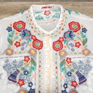Johnny Was White Sheer XS Tunic Floral Embroidery